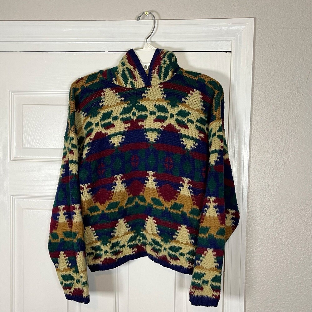 Vintage Cadet Boys Club Sweater USA 80s Pullover Hoodie Aztec Fair Isle Poncho